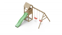 Aire de jeu extérieur en bois - 1 toboggan + 2 balançoires - 348x284x188cm - Ambroise