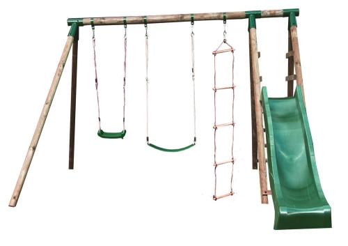 Portique & Toboggan de jardin en bois Navajos 330 x 260 x 230 cm - Tissu protection rouge