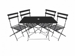 Ensemble repas Bistrot dépliant métal - Table + 4 Chaises - Noir