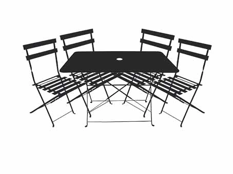 Ensemble repas Bistrot dépliant métal - Table + 4 Chaises - Noir
