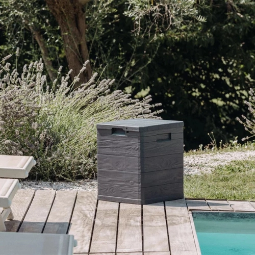 Coffre de jardin 90L - WOODY'S - en résine effet bois - Anthracite