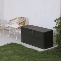 Coffre de jardin 280L en résine effet bois - WOODY'S - Anthracite