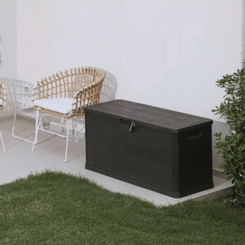 Coffre de jardin 280L en résine effet bois - WOODY'S - Anthracite