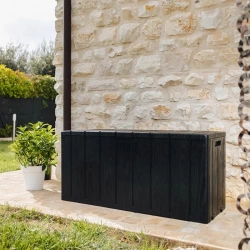 Coffre de jardin 270L en résine effet bois avec assise - BRAVO 270L - Anthracite