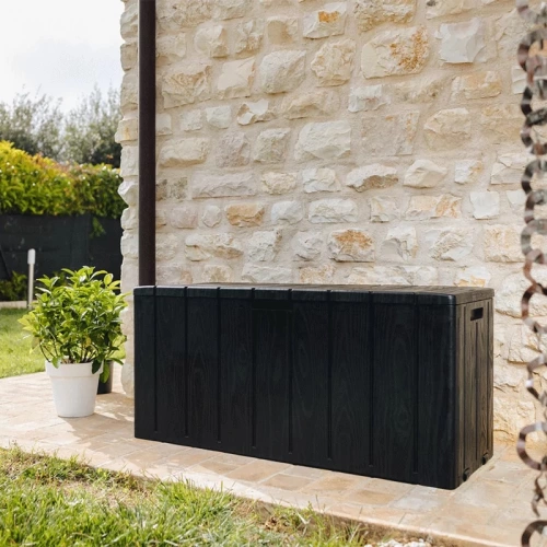 Coffre de jardin 270L en résine effet bois avec assise - BRAVO 270L - Anthracite