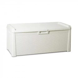 Coffre banc de jardin 550L - effet rotin en résine - SANTORINI PLUS - blanc