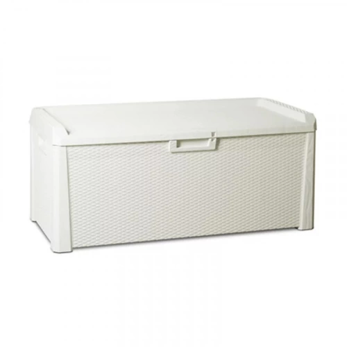 Coffre banc de jardin 550L - effet rotin en résine - SANTORINI PLUS - blanc