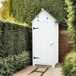 Armoire de Rangement 0,41 m² – Bois Lasuré Blanc – Toit Bitumé