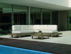 Salon de jardin Sofa Corner - MENFIS-7 LUX - Aluminium champagne - Coussins tissu Liso blanc - 4 à 6 places