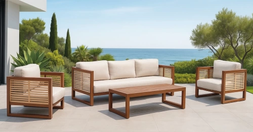 Salon de jardin – MARIET-8 SET SOFA 3 LUX – Aluminium marron/melocoton – Coussins tissu Liso blanc – 4 à 6 places