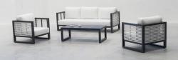 Salon de jardin – MARIET-8 SET SOFA 3 LUX – Aluminium anthracite/blanc – Coussins tissu Liso blanc – 4 à 6 places