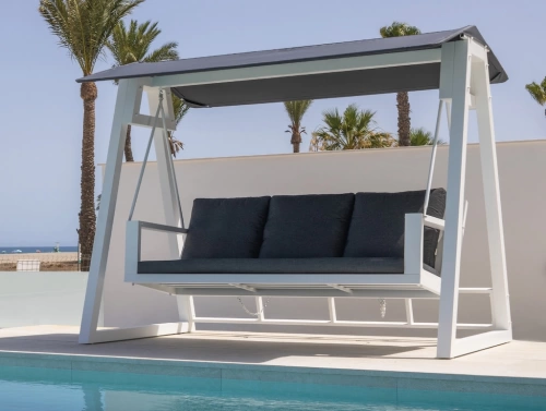 Balancelle de jardin TEO XL LUX – Aluminium finition blanc – Coussin tissu AZALEA – 3 places