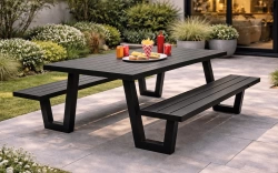 Table et bancs de jardin YULIEN – Aluminium finition anthracite – 6 à 8 places