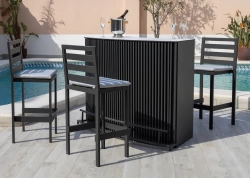 Bar de jardin DANTEL + 3 tabourets MARIBOR – Aluminium finition anthracite – Coussins LUX gris clair