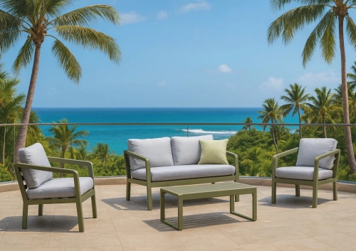 Salon de jardin sofa aluminium – PORTOFINO-7 LUX – Finition verte – Coussins Cloud gris clair – 4 à 5 places