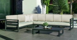 Salon de jardin sofa d’angle aluminium – COSMOS-29 RINCONERA LUX – Finition anthracite – Coussins Marfil beige – 4 à 8 places