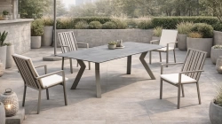 Salon à manger de jardin – VENETO HPL 220 PAOLA/6 – Plateau HPL imitation pierre – Assises coussin luxe – 6 places