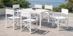 Salon à manger de jardin – PALMA 200 HPL DIRECTOR/6 – Table rectangulaire HPL – Fauteuils pliables en textilène – 6 places