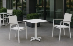 Ensemble bistrot de jardin – LANZAROTE 80 x 80 HPL MOASIS-3 – Table carrée HPL – Fauteuils textilène – 2 places