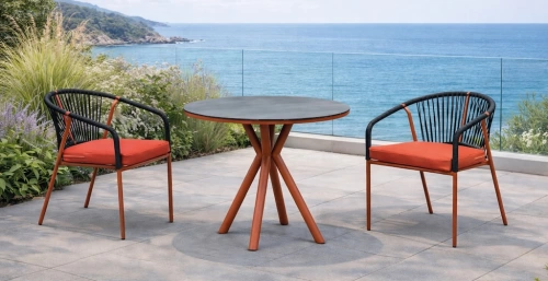 Ensemble bistrot de jardin – NEMUS Ø80 HPL ALDEREN-3 LUX – Table ronde HPL ardoise – Fauteuils avec coussins – 2 places