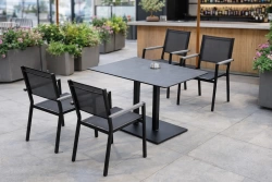 Ensemble bistrot de jardin – BRISOL MOASIS – Table rectangulaire 130 × 80 cm et 4 fauteuils en textilène – Plateau HPL Argenta – 4 places