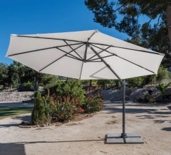 Parasol de jardin déporté LONGBAY 350 – Ø 350 cm – Structure aluminium – Toile polyester 325 g/m²