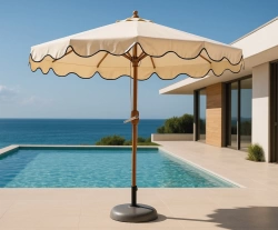 Parasol de jardin – BARBADOS-300 – Finition bois – Toile polyester beige 200 g/m²