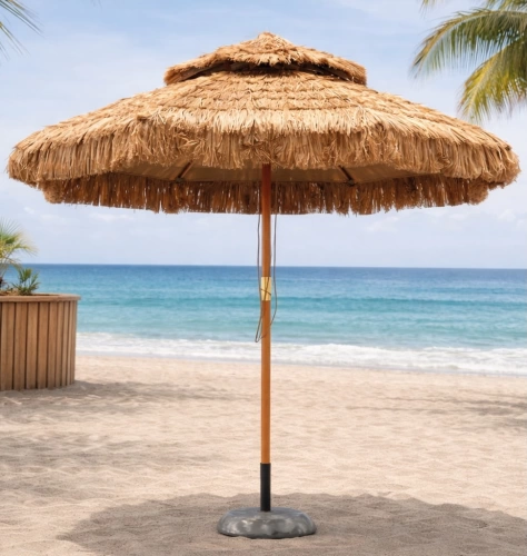 Parasol de jardin – LUSAKA-270 – Bois de hêtre – Couverture rafia naturelle