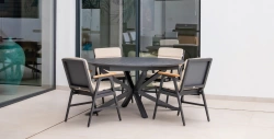 Salon de jardin à manger - MADEIRA ARRAN - en aluminium - Table extensible et 6 fauteuils