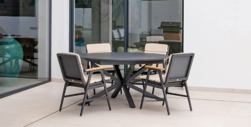 Salon de jardin à manger - MADEIRA ARRAN - en aluminium - Table extensible et 6 fauteuils