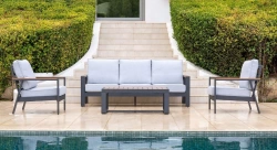 Salon de jardin sofa - TURQUIA - en aluminium anthracite - Set complet 3+2 places