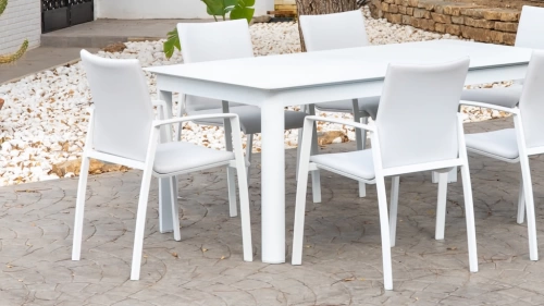 Fauteuils à manger en aluminium - MONTERREY - finition blanche - tissu Batyline gris - set de 2