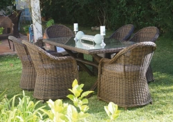 Salon de jardin à manger en résine tressée - NOTTE - finition aluminium et résine tressée - tissu polyester beige - 6 places