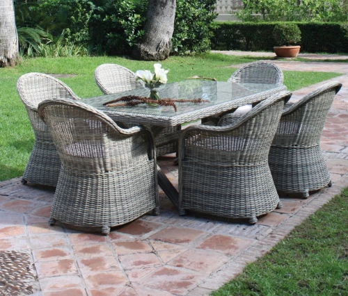 Fauteuils à manger en résine tressée - NOTTE - finition aluminium et résine tressée - tissu polyester beige - set de 2