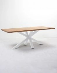 Salon de jardin à manger en aluminium et bois - TARIFA ROSANNA - finition alu et bois - assise blanche - 6 places