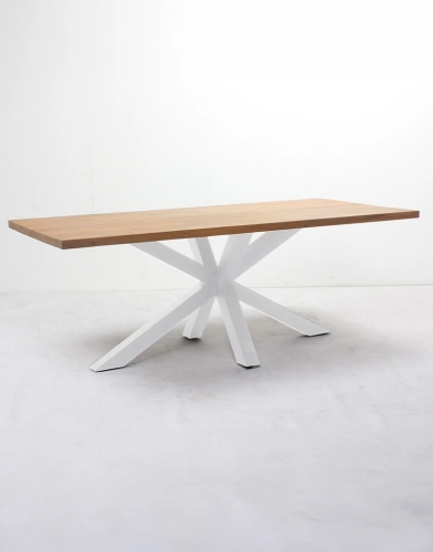 Salon de jardin à manger en aluminium et bois - TARIFA ROSANNA - finition alu et bois - assise blanche - 6 places