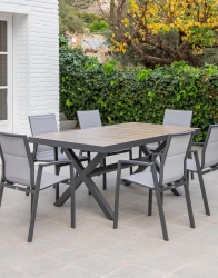 Table à manger en aluminium et céramique imitation bois - MADRID - finition anthracite - 6 places