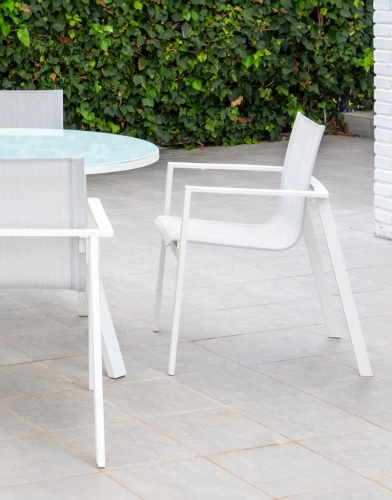 Fauteuils à manger en aluminium - OPORTO - finition blanche - tissu textilène blanc - set de 2