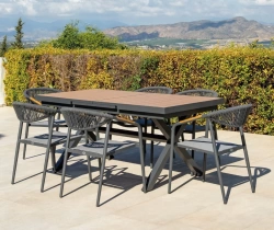 Salon de jardin à manger en aluminium - MALI VENUS - finition anthracite - table extensible 180 par 240 cm - 6 places