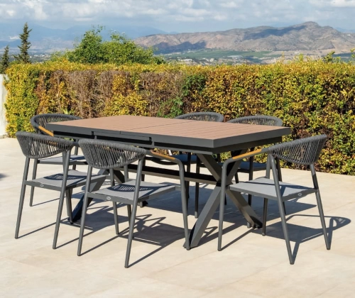Salon de jardin à manger en aluminium - MALI VENUS - finition anthracite - table extensible 180 par 240 cm - 6 places