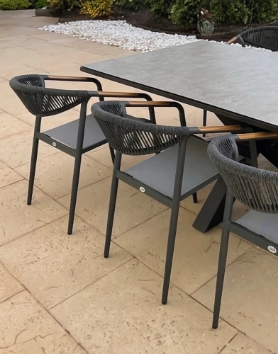 Fauteuils à manger en aluminium - VENUS - finition anthracite - tissu textilène gris - set de 2