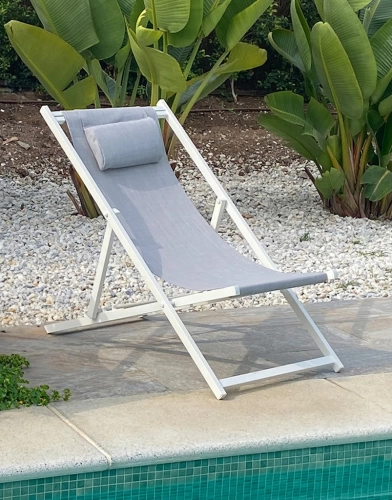 Chiliennes en aluminium - SOL - finition blanche - tissu textilène gris - set de 2