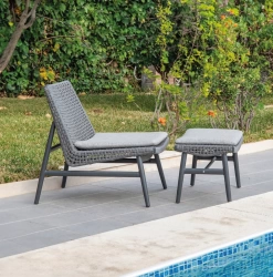 Fauteuil chilienne avec repose-pieds - PAUL - finition anthracite - tissu polyester gris - 1 place