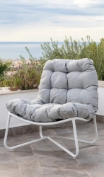 Fauteuil Butaca en aluminium - BALI - finition blanche - tissu oléfine gris - 1 place