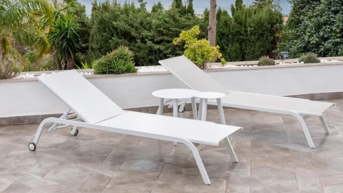 Bain de soleil Aluminium - MARBELLA - Aluminium - Tissus blanc textilene - 1 place
