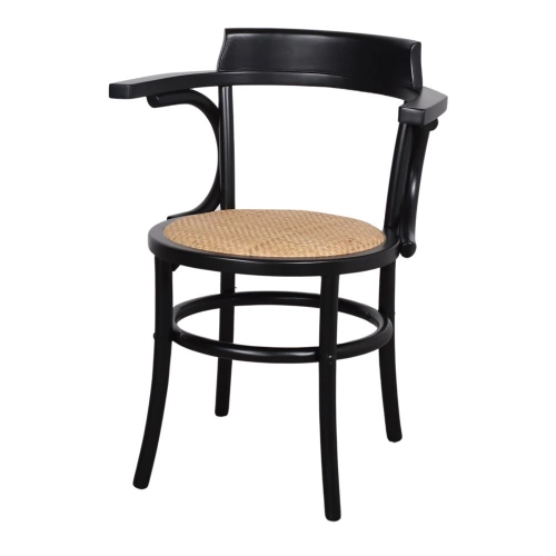 Chaise en bois et rotin avec accoudoirs avec un style Bistro - modèle 015 - noir