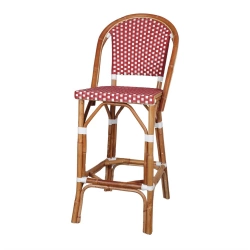 Tabouret haut en rotin avec un style bistrot - modèle 080 - rouge