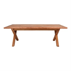 Table en bois de pin recyclé massif avec un style vintage et pieds en bois en forme de croix - modèle 089 - 220 cm