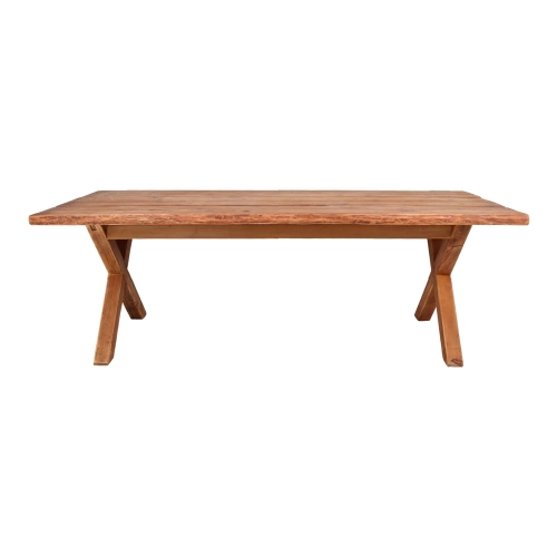Table en bois de pin recyclé massif avec un style vintage et pieds en bois en forme de croix - modèle 089 - 220 cm
