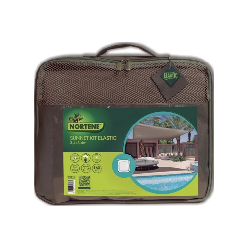 Voile d'ombrage élastique "Sunnet Kit Elastic" Taupe - Carré 3,40m x 3,40m